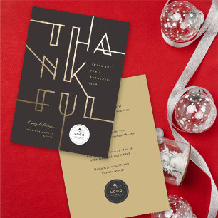 Cartes Pour Fêtes Annuelles Golden Thankful Lines Stylé Typographie Affaires