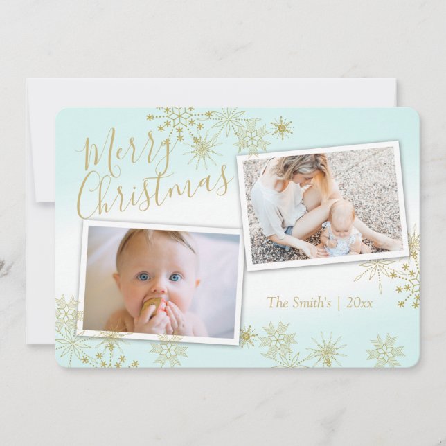 Cartes Pour Fêtes Annuelles Golden Winter Snowflics Holiday Photo (Devant)