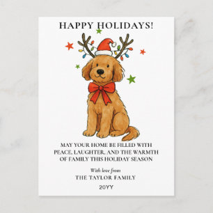 Cartes Pour Fêtes Annuelles Goldendoodle Chien Renne Andouillers Chiot Noël