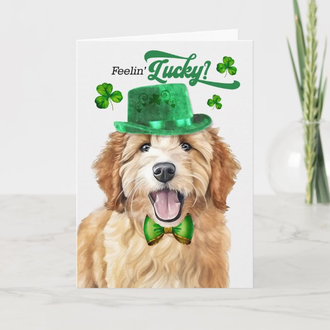Cartes Pour Fêtes Annuelles Goldendoodle Dog Feelin' Lucky St Patrick's Day (Devant)