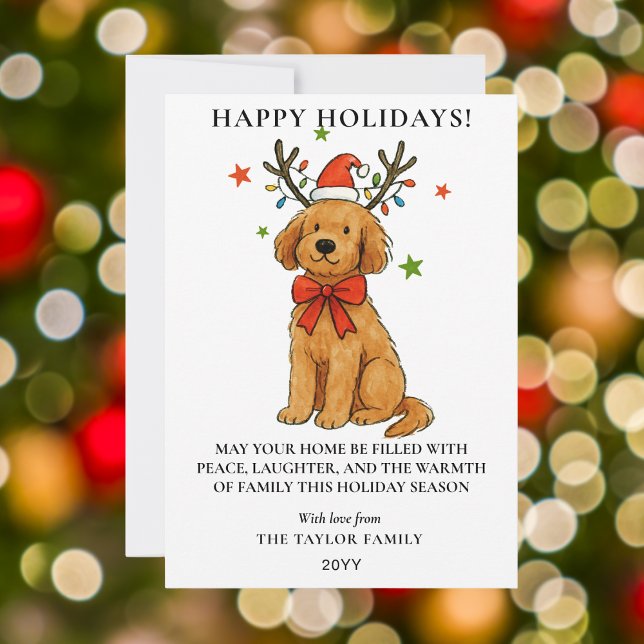 Cartes Pour Fêtes Annuelles Goldendoodle Dog Reindeer Antlers Puppy Christmas (Goldendoodle Dog Reindeer Antlers Puppy Christmas Holiday Card
)