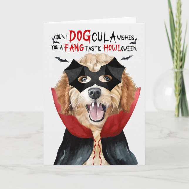 Cartes Pour Fêtes Annuelles Goldendoodle Funny Count DOGcula Halloween (Devant)