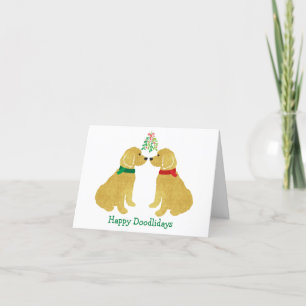 Cartes Pour Fêtes Annuelles Goldendoodles Personnalisés S'embrasser Sous Mistl