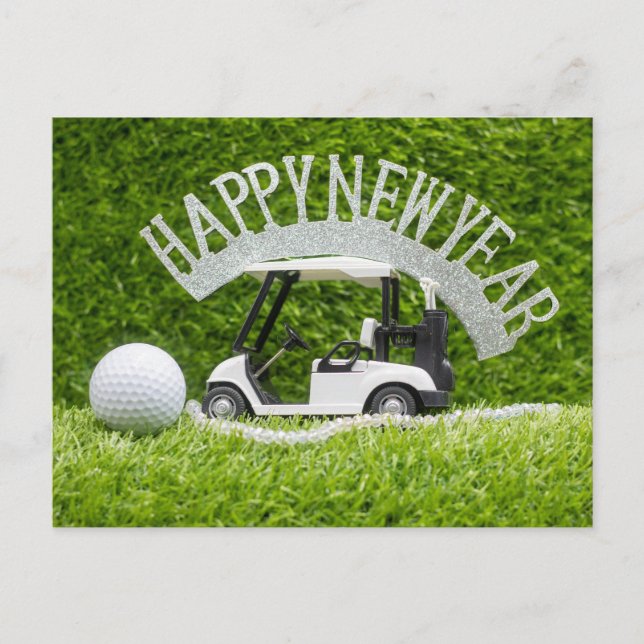 Cartes Pour Fêtes Annuelles Golf Bonne année sur l'herbe verte pour Golfer (Devant)