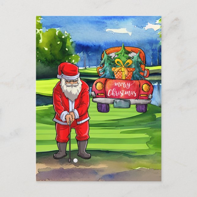 Cartes Pour Fêtes Annuelles Golf de Noël au Père Noël à Bunker (Devant)