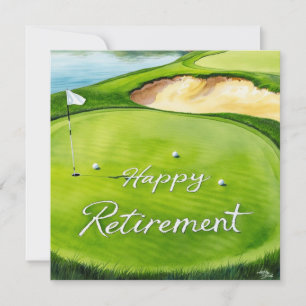 Cartes Pour Fêtes Annuelles Golf Happy Retirement avec drapeau de golf sur ver
