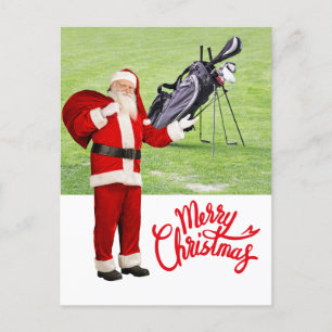 Cartes Pour Fêtes Annuelles Golf Joyeux Noël avec le Père Noël au drapeau