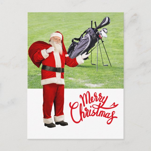 Cartes Pour Fêtes Annuelles Golf Joyeux Noël avec le Père Noël au drapeau (Devant)