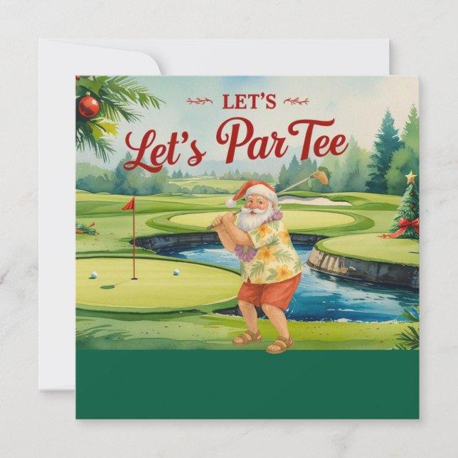 Cartes Pour Fêtes Annuelles Golf Joyeux Noël Père Noël golf sur le terrain (Devant)