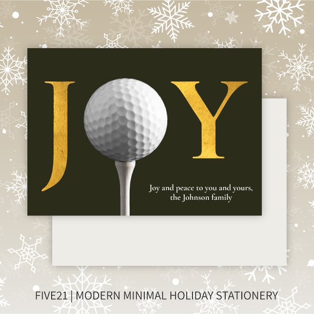 Cartes Pour Fêtes Annuelles Golf moderne Joie & Paix Vert foncé Noël (Créateur téléchargé)