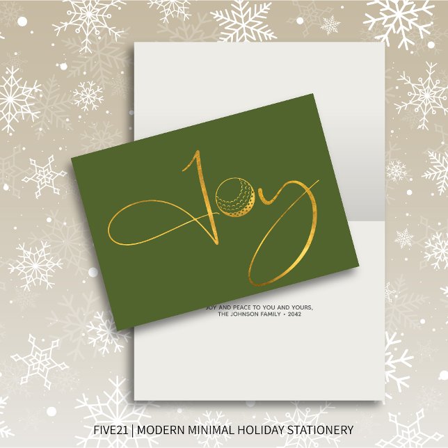 Cartes Pour Fêtes Annuelles Golf moderne Joy & Peace Green Noël plié (Créateur téléchargé)
