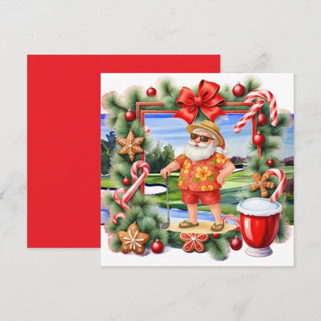 Cartes Pour Fêtes Annuelles Golf Noël Père Noël Golf Temps été (Devant / Derrière)