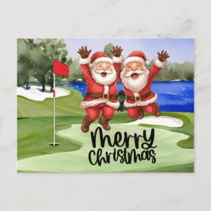 Cartes Pour Fêtes Annuelles Golf Noël Santa Claus avec drapeau vert