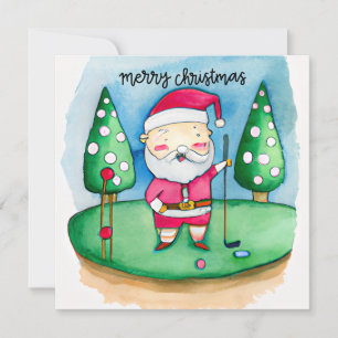 Cartes Pour Fêtes Annuelles Golf Noël Santa Claus est golfeur sur vert