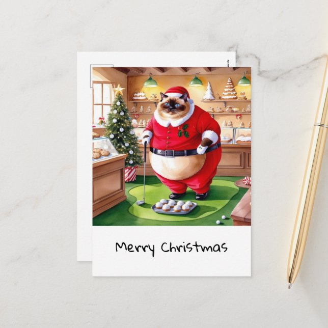 Cartes Pour Fêtes Annuelles Golf Noël thème pour Amoureux des chats Golfer (Devant/Arrière en situation)