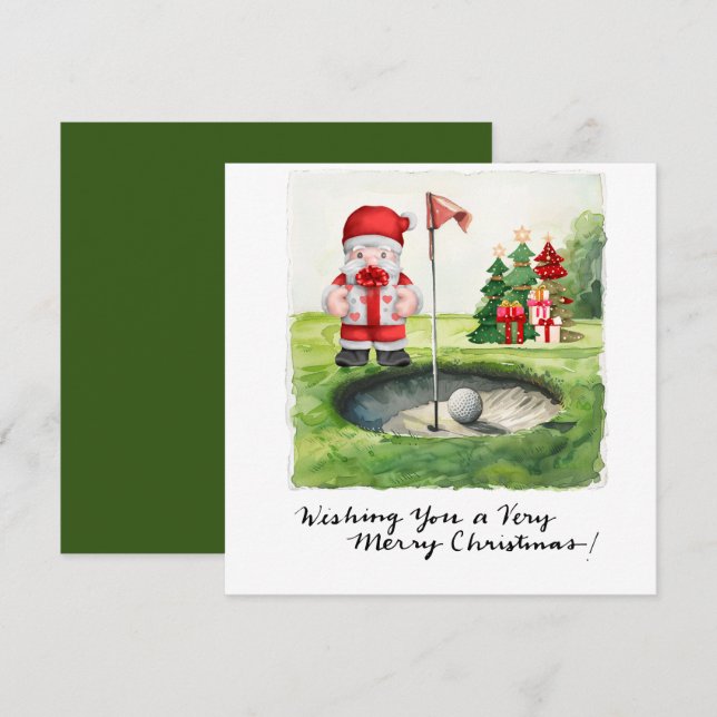 Cartes Pour Fêtes Annuelles Golf Noël thème pour golfeur sur le terrain (Devant / Derrière)