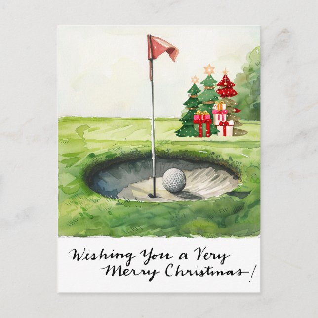 Cartes Pour Fêtes Annuelles Golf Noël thème pour golfeur sur le terrain (Devant)