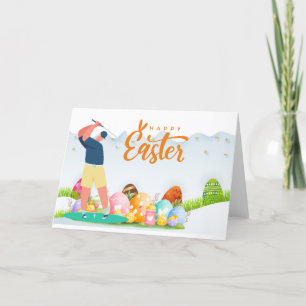 Cartes Pour Fêtes Annuelles GOLF Pâques au golf avec oeufs dans le golf