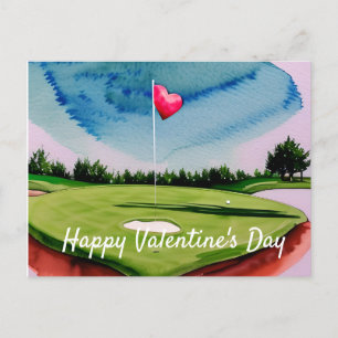 Cartes Pour Fêtes Annuelles Golf Saint-Valentin au parcours de golf aquarelle 