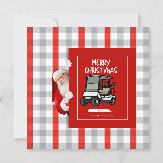 Cartes Pour Fêtes Annuelles Golf Santa Claus avec Golf Panier Joyeux Noël (Devant)