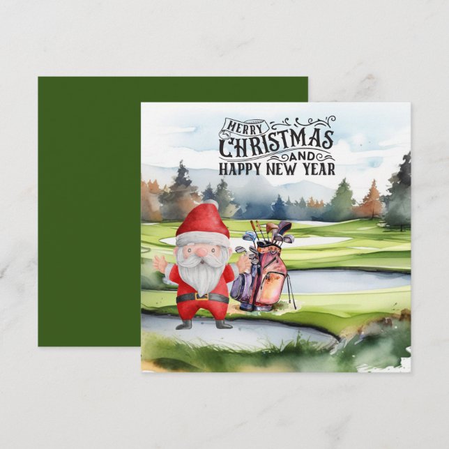 Cartes Pour Fêtes Annuelles Golf Santa Claus golfeur Thème de Noël (Devant / Derrière)
