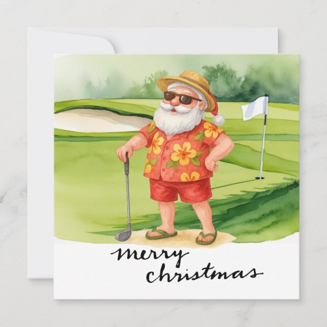 Cartes Pour Fêtes Annuelles Golf Santa Claus golfeur Thème de Noël (Devant)