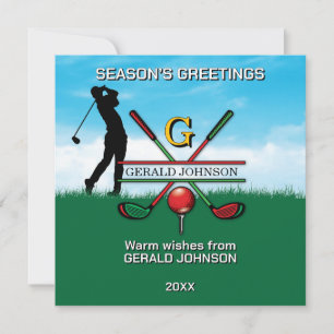 Cartes Pour Fêtes Annuelles Golfer Customisé Noël Monogramme Design