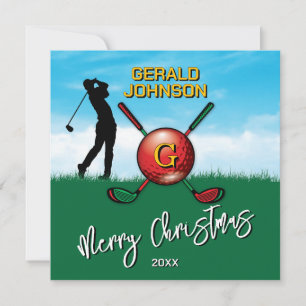 Cartes Pour Fêtes Annuelles Golfer Customisé Noël Monogramme Design