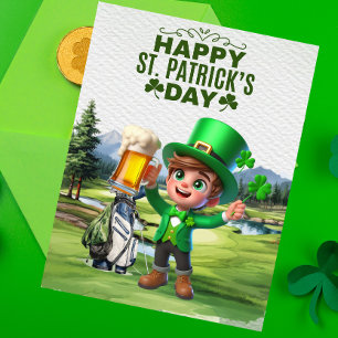 Cartes Pour Fêtes Annuelles Golfeur avec bière et Shamrock St. Patrick's Day