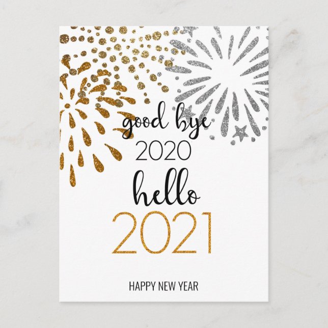 Cartes Pour Fêtes Annuelles Good Bye 2020 Hello 2021| Feu d'artifice (Devant)
