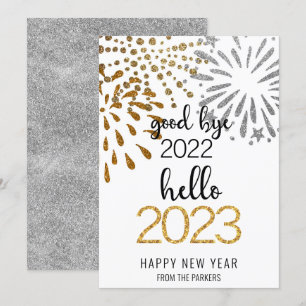 Cartes Pour Fêtes Annuelles Good Bye 2022 Bonjour 2023 Festive Fireworks Gol