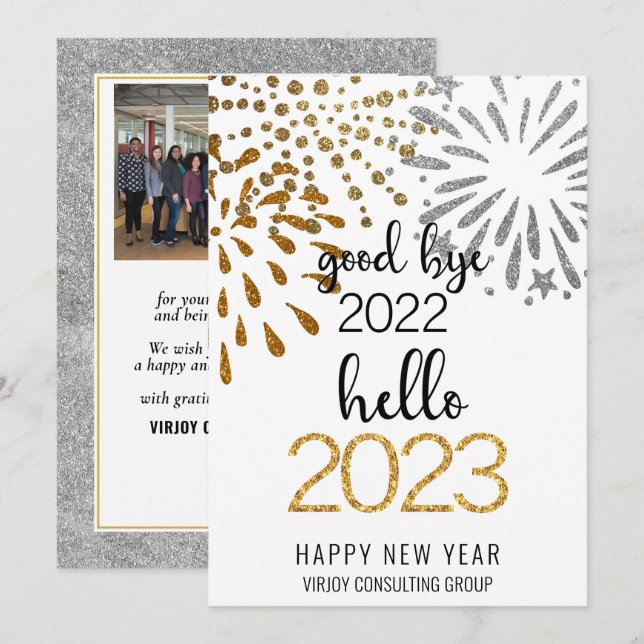Cartes Pour Fêtes Annuelles Good Bye 2022 Hello 2023 Festive d'affaires Firewo (Devant / Derrière)