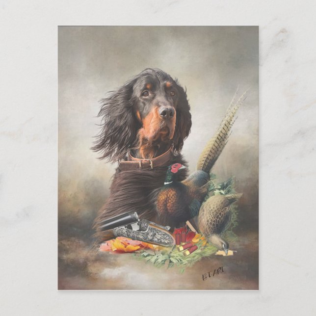 Cartes Pour Fêtes Annuelles Gordon setter avec faisans, Art (Devant)