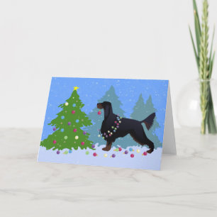 Cartes Pour Fêtes Annuelles Gordon Setter décorant l'arbre dans le