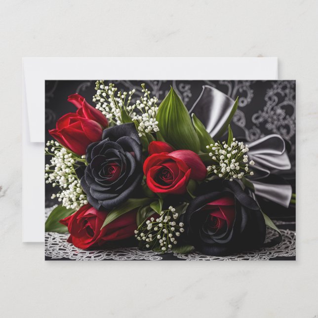 Cartes Pour Fêtes Annuelles Goth Bouquet Roses noires et rouges Valentine (Devant)