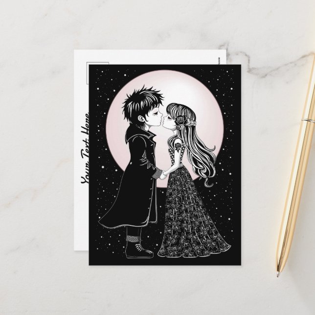 Cartes Pour Fêtes Annuelles Gothique Emo Enfants Kiss Valentine's Day (Devant/Arrière en situation)