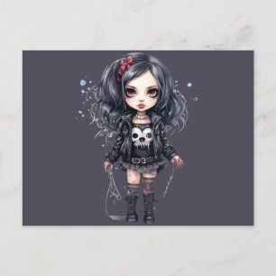 Cartes Pour Fêtes Annuelles Gothique Fille Noir et Gris Halloween