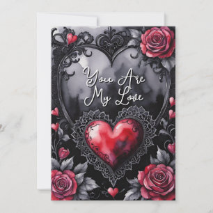 Cartes Pour Fêtes Annuelles Gothique Saint-Valentin Cœurs Rouges Dentelle Noir
