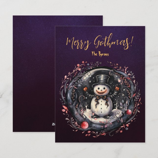 Cartes Pour Fêtes Annuelles Gothique Snowman Xmas (Devant / Derrière)