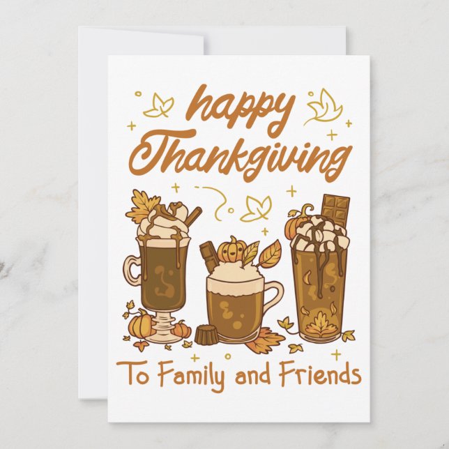 CARTES POUR FÊTES ANNUELLES GRÂCE À DES BOISSONS DE CAFÉ, BON THANKSGIVING (Devant)