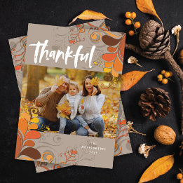 Cartes Pour Fêtes Annuelles Grâces Script Art Déco Flammes Thanksgiving Photo