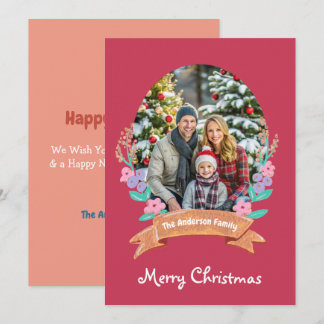 Cartes Pour Fêtes Annuelles Gracity Blossoms Floral Wreath Xmas photo rouge