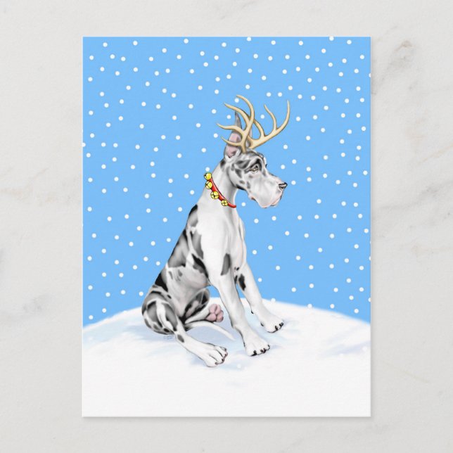 Cartes Pour Fêtes Annuelles Grand Dane Reindeer Arlequin de Noël (Devant)