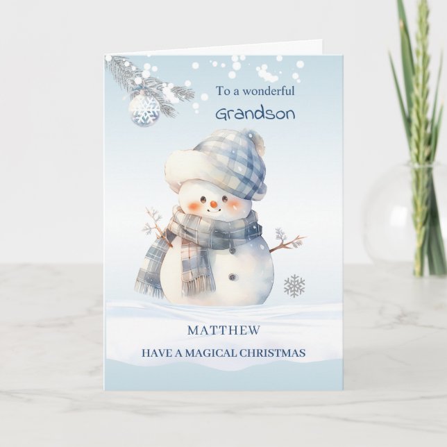 Cartes Pour Fêtes Annuelles Grand-fils Blue Christmas Snowman (Devant)