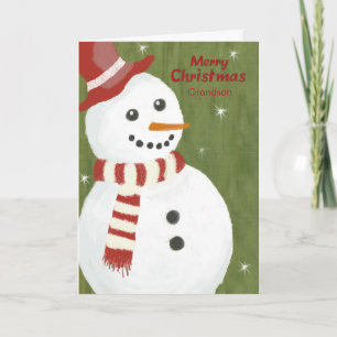 Cartes Pour Fêtes Annuelles Grand-fils mignon Snowman en Casquette rouge et Éc