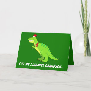 Cartes Pour Fêtes Annuelles Grand-fils : T-Rex à Santa Hat pour Noël !