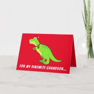 Cartes Pour Fêtes Annuelles Grand-fils : T-Rex à Santa Hat pour Noël !