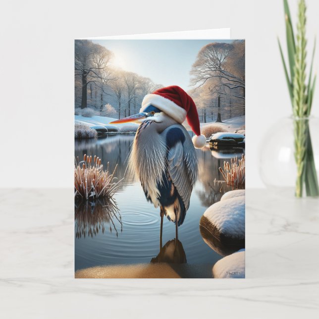 CARTES POUR FÊTES ANNUELLES GRAND HERON BLEU NOËL - HIVER DE LA FAUNE (Devant)