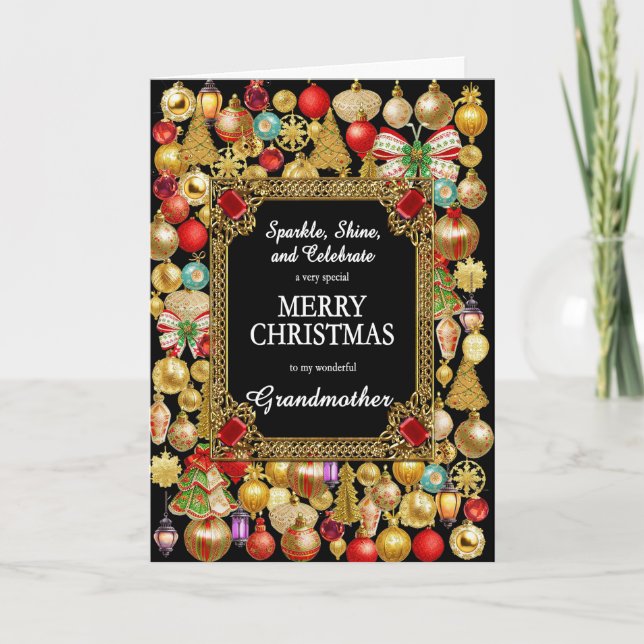 Cartes Pour Fêtes Annuelles Grand-mère Joyeux Noël avec ornements (Devant)
