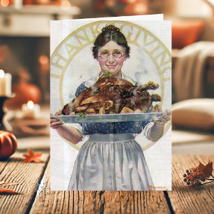 Cartes Pour Fêtes Annuelles Grand-mère Vintage servant la dinde à Thanksgiving